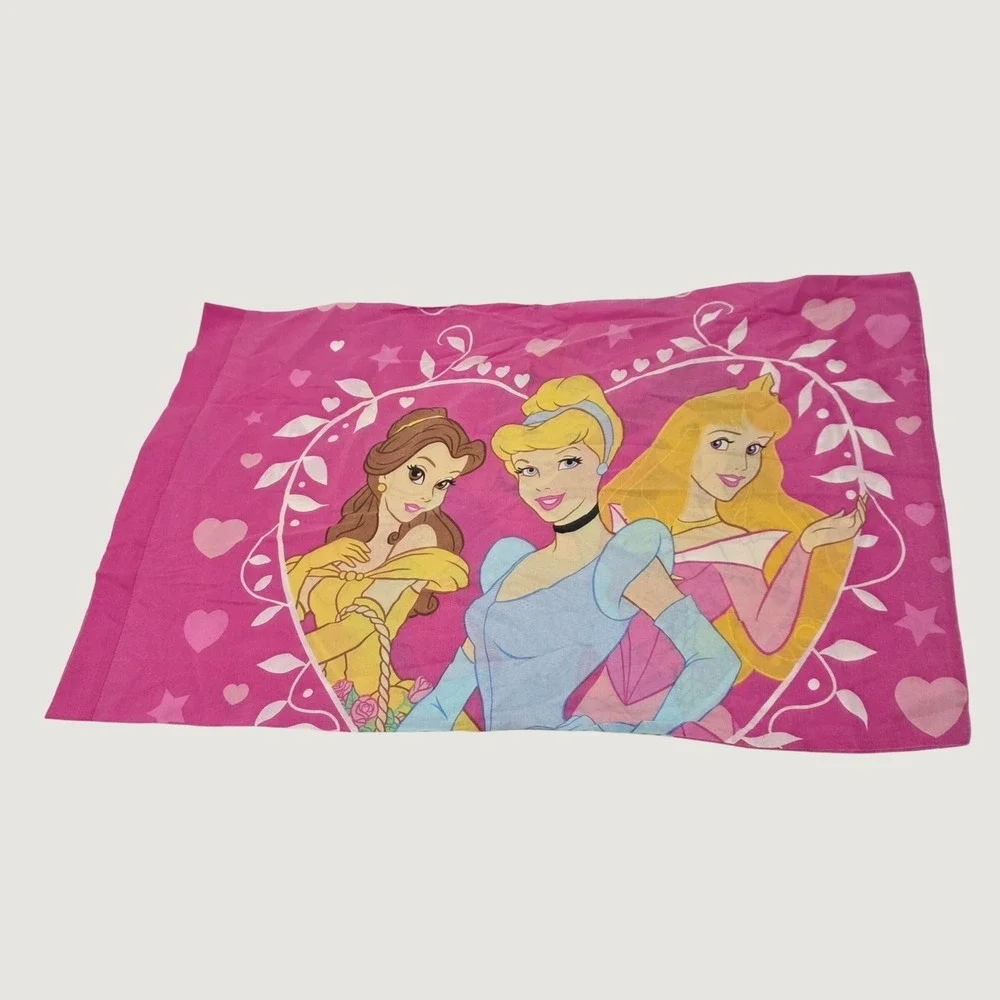 Vintage Disney Girls Pillowcase Kids Standard Pink Belle Cinderella Aurora